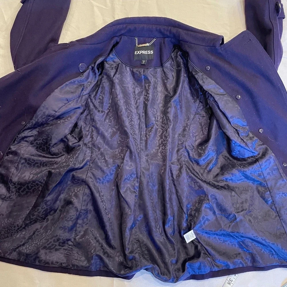 Express Royal Purple Double Breasted Wool Blend Peacoat‎ Jacket Size S